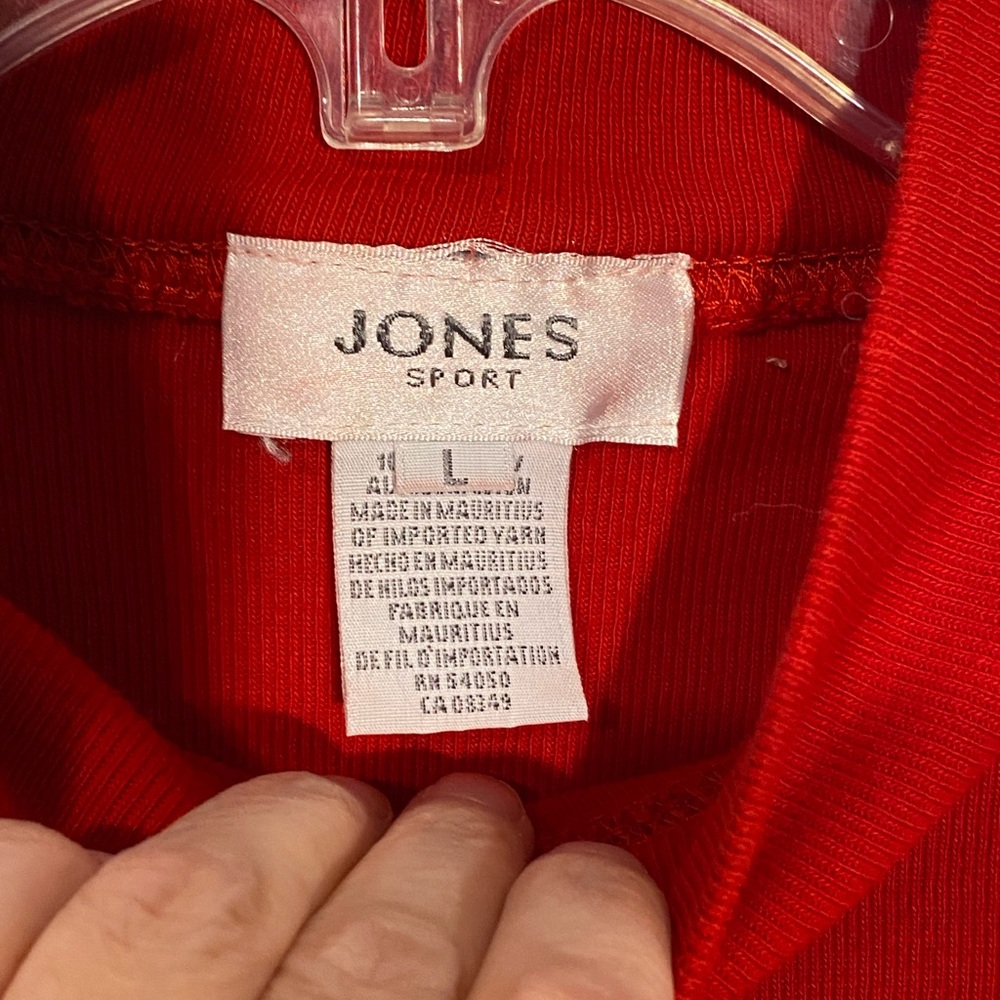 Y2K Jones Sport Ribbed Knit Mock Neck Long Sleeve Tee Vintage Red Large - Picture 5 of 7